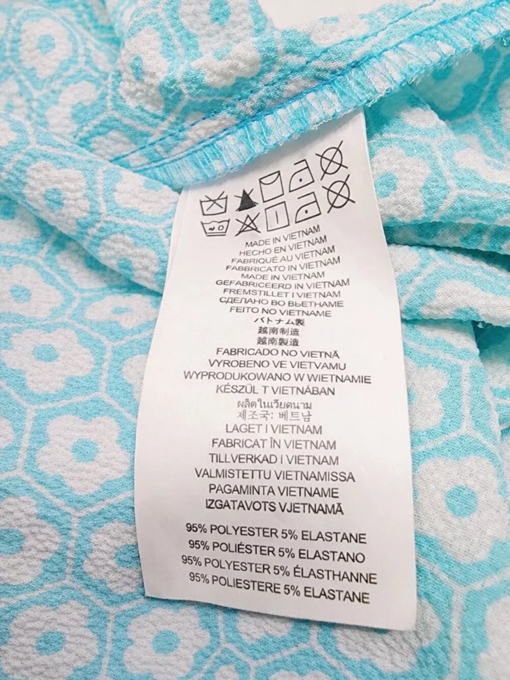Michael Kors Aqua Floral Geo Print Cold Shoulder Blouse Top L ***READ** - Picture 3 of 5